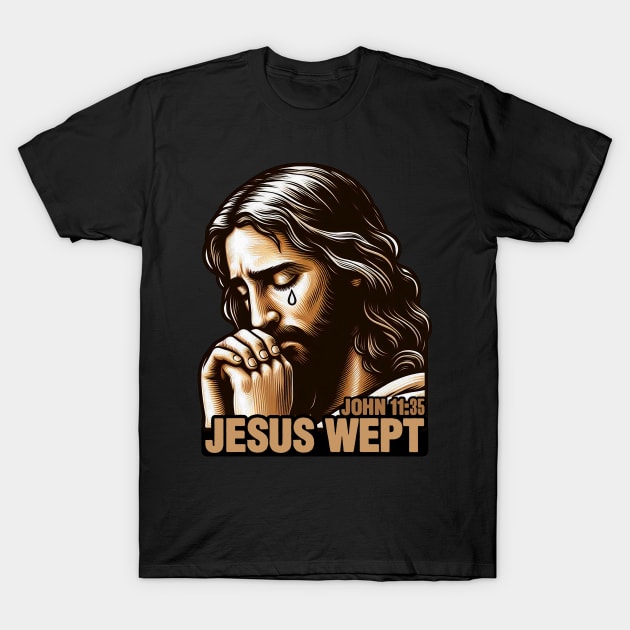 John 11:35 Jesus Wept Bible Quote Garden of Gethsemane T-Shirt by Plushism